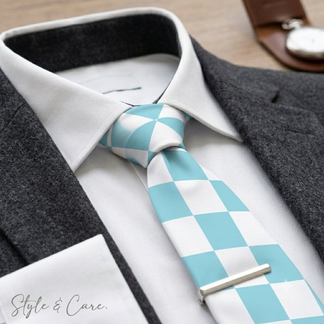 Robin-Ei-Blau mit weißem Quadratmuster Krawatte (Robin Egg Blue with White Square Pattern Neck Tie)