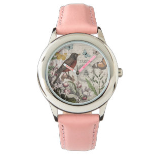 Robin Elegant Bird Butterfly Französische Kunst Armbanduhr