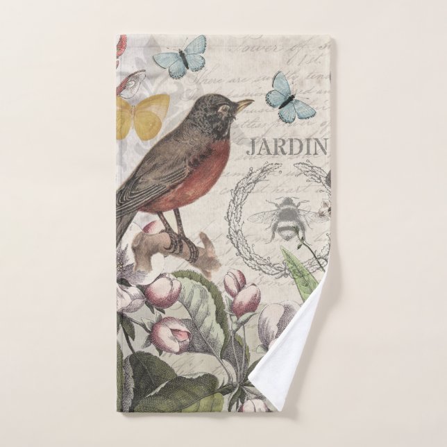 Robin Elegant Bird Butterfly Französische Kunst Badhandtuch Set (Handtuch)