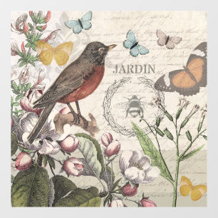 Robin Elegant Bird Butterfly Französische Kunst Fensteraufkleber