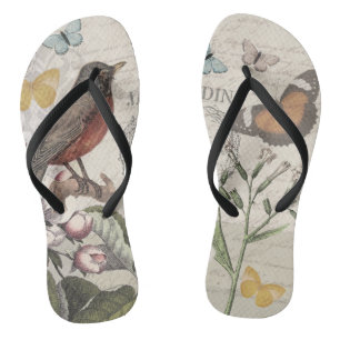 Robin Elegant Bird Butterfly Französische Kunst Flip Flops