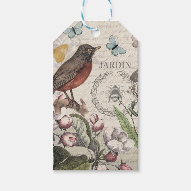 Robin Elegant Bird Butterfly Französische Kunst Geschenkanhänger (Vorderseite)