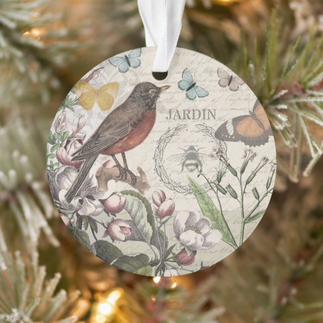 Robin Elegant Bird Butterfly Französische Kunst Ornament (Baum)