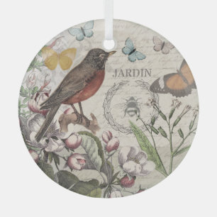 Robin Elegant Bird Butterfly Französische Kunst Ornament Aus Glas