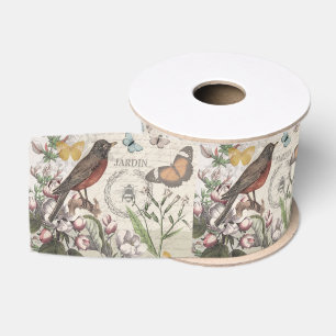 Robin Elegant Bird Butterfly Französische Kunst Ripsband