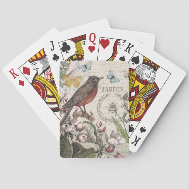 Robin Elegant Bird Butterfly Französische Kunst Spielkarten (Rückseite)
