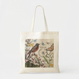 Robin Elegant Bird Butterfly Französische Kunst Tragetasche