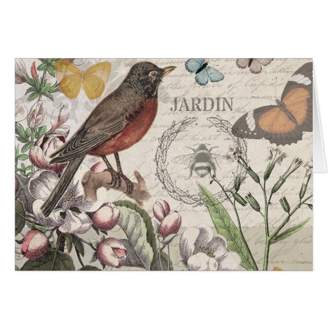 Robin Elegant Bird Butterfly French Art (Devant horizontal)