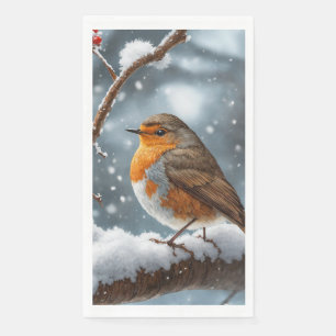 Robin en papier d'arbre enneigé serviette