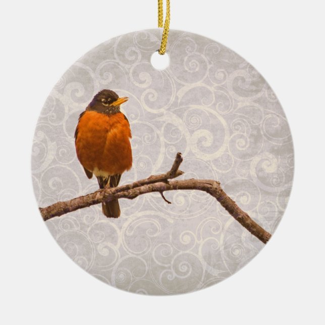 Robin-Foto mit Damast-Strudel-Entwurf Keramikornament (Vorne)