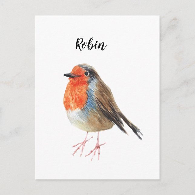 Robin Geschenkkarte Aquarell bemalten Vogel. Ankündigungspostkarte (Vorderseite)