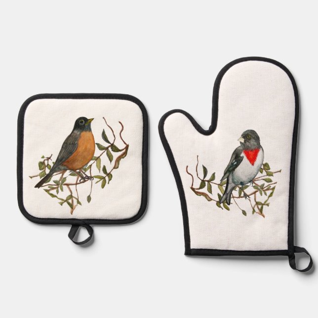 Robin Grosbeak Oven Mitt and Pot Holder Set (Vorderseite)