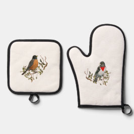 Robin Grosbeak Oven Mitt and Pot Holder Set
