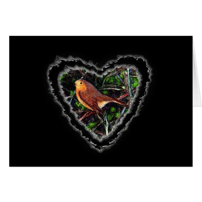 Robin Heart Valentine Romance Love Card (Devant horizontal)