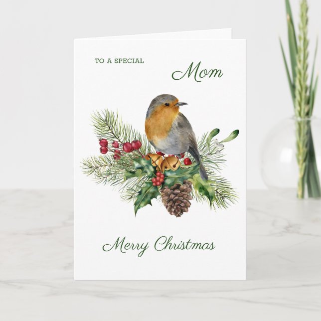 Robin, heilig, Kiefer - Mama Weihnachten Karte (Vorderseite)