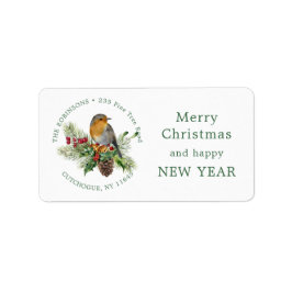 Robin, heilig, Kiefernweihnachtsschild Adressaufkleber