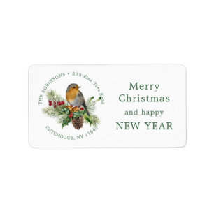 Robin, heilig, Kiefernweihnachtsschild Adressaufkleber