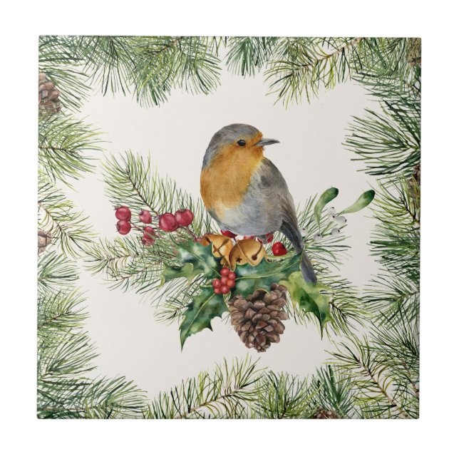 Robin, heilig, Pinienweihe Fliese (Vorderseite)