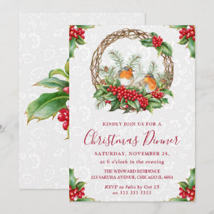 Robin & Holly Berry Kranz Weihnachtsessen Einladung