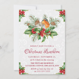 Robin & Holly und Winter Berry Weihnachtsmittagess Einladung