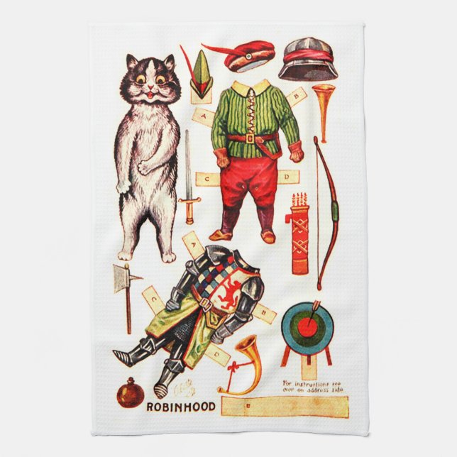 Robin Hood, Paper Doll, Louis Wain Geschirrtuch (Vertikal)