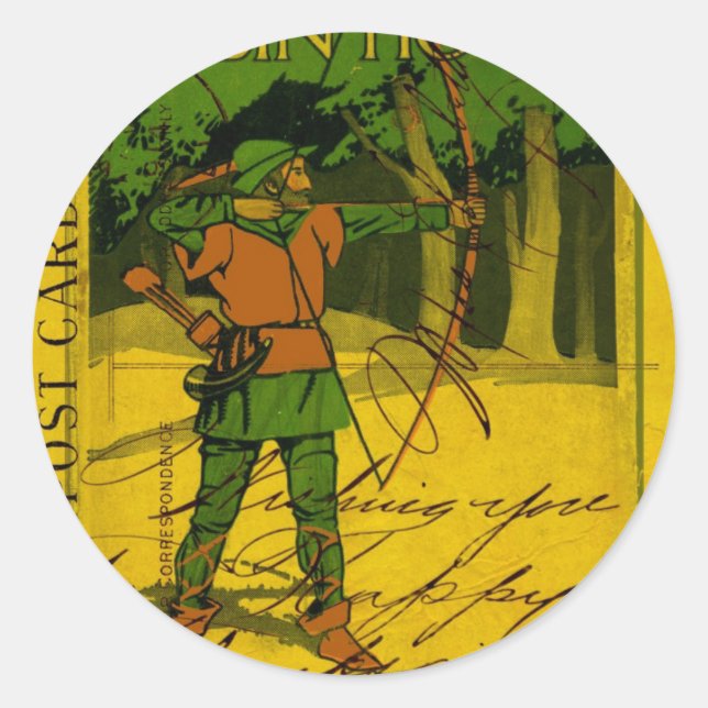 Robin Hood, sein Bow und Pfeil Runder Aufkleber (Vorderseite)