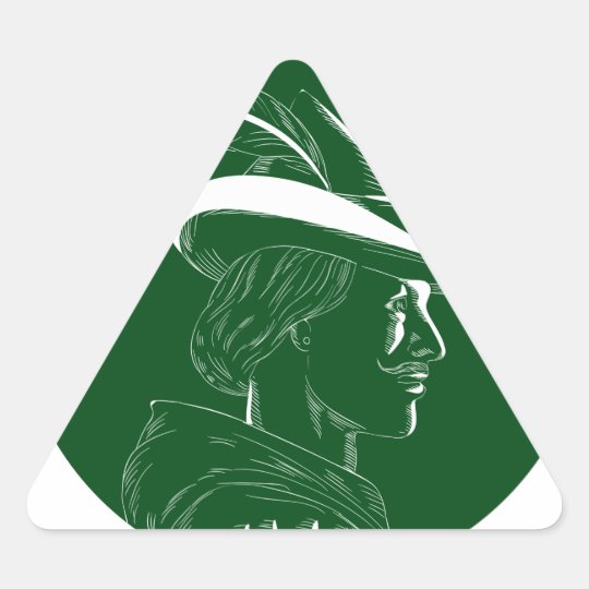 Robin Hood Seitenprofil-Kreis-Holzschnitt Dreieckiger Aufkleber