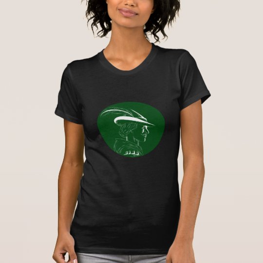 Robin Hood Seitenprofil-Kreis-Holzschnitt T-Shirt