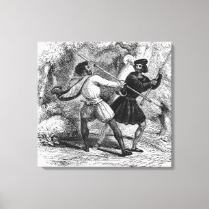 Robin Hood und das Tanner mit Quarter-Mitarbeitern Leinwanddruck