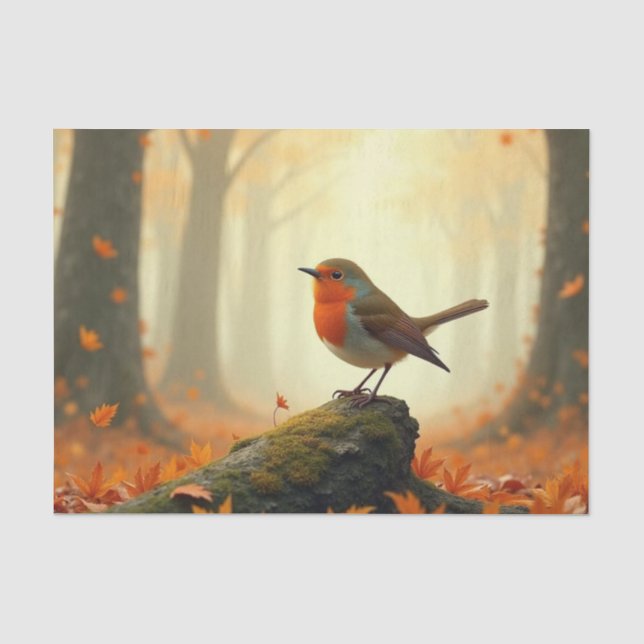 Robin im Herbst/Herbstwald, Blätter entfallen Seidenpapier (Vorderseite)
