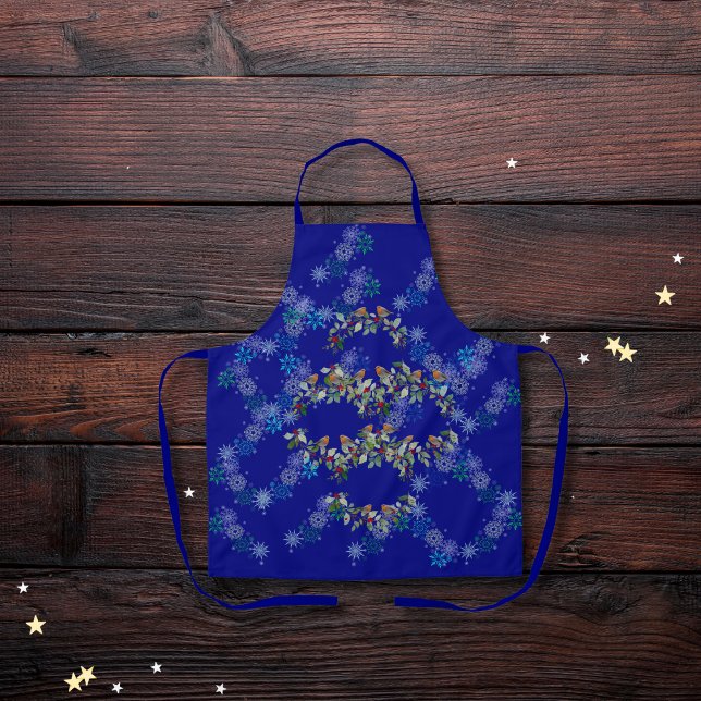 Robin, Kränze und Schneeflocken blau Schürze (Von Creator hochgeladen)