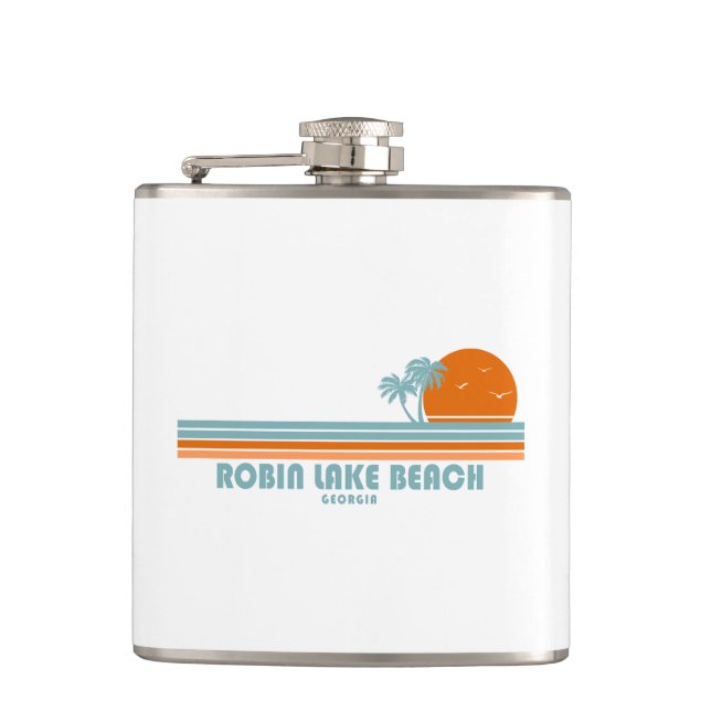 Robin Lake Beach Georgia Sun Palm Trees Flachmann (Vorderseite)