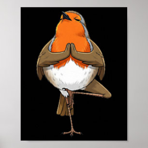 Robin macht Yoga-Übung Meditation Lustiger Vogel Poster