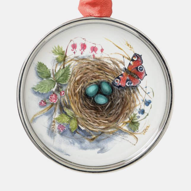 Robin Nest Ornament Aus Metall (Vorne)