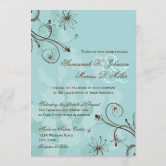 Robin Oeuf Bleu Brown Floral Invitations de mariag