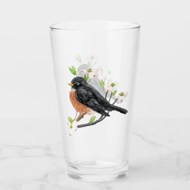 Robin on Dogwood Glass Tumbler (Vorderseite)
