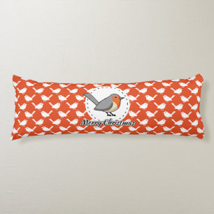 Robin on Orange White Bird Pattern - Merry Xmas Seitenschläferkissen