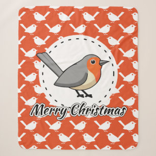 Robin on Orange White Bird Pattern - Merry Xmas Sherpadecke