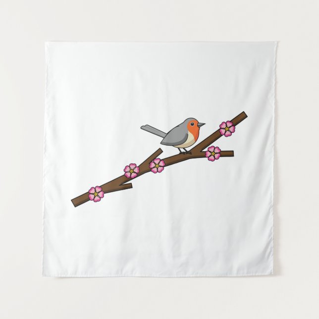 Robin on Sakura Wandteppich (Vorderseite)