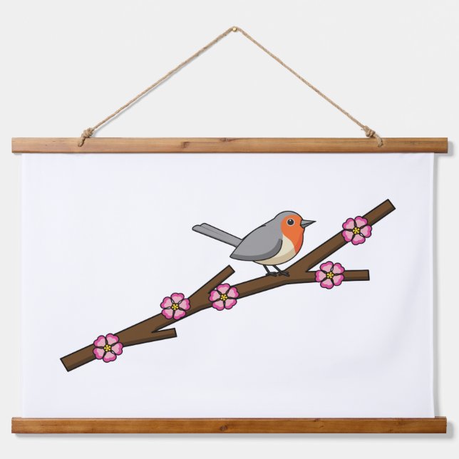 Robin on Sakura Wandteppich Mit Holzrahmen (Vorne)