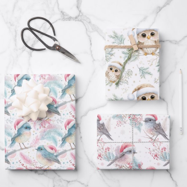 Robin Owl Patterns South Hemisphäre Weihnachten Geschenkpapier Set (Vorderseite)