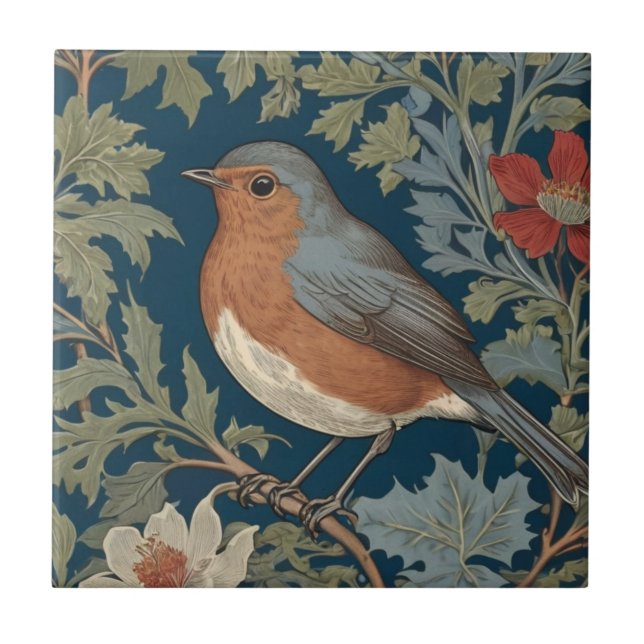 Robin Red Breast Bird William Morris Stil Links Fliese (Vorderseite)