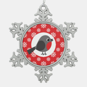Robin Red Schneeflocken Zinn-Ornament