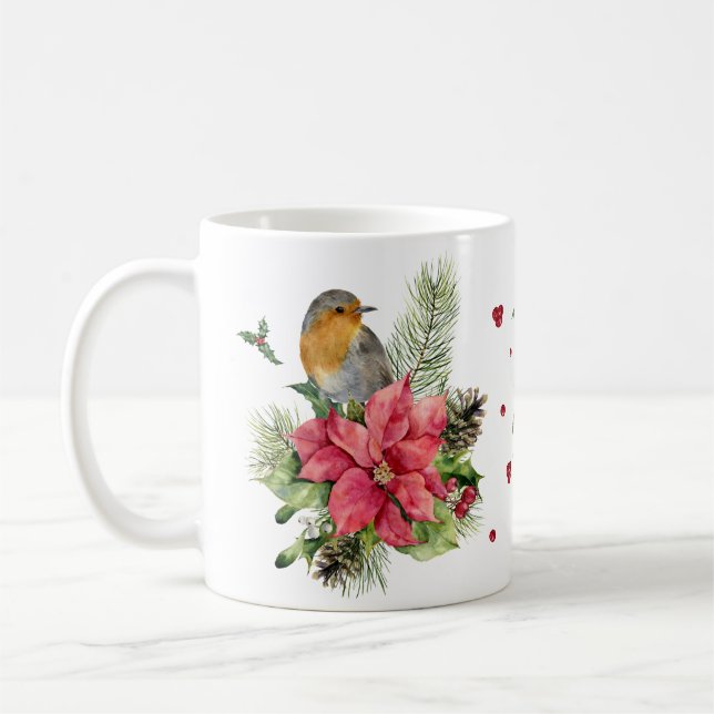 Robin rouge Poinsettia Christmas Mug (Gauche)