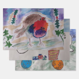 Robin, Snowman & Santa Wrapping Paper Set Geschenkpapier Set