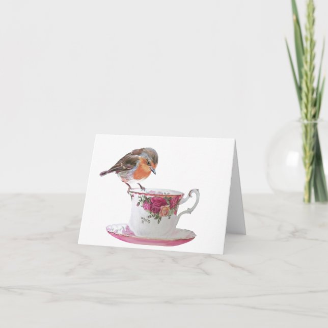 Robin sur une carte de note de tasse de thé (Devant)