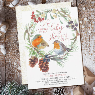 Robin-Tannenzapfen-Kranz Merry Little Baby Shower Einladung