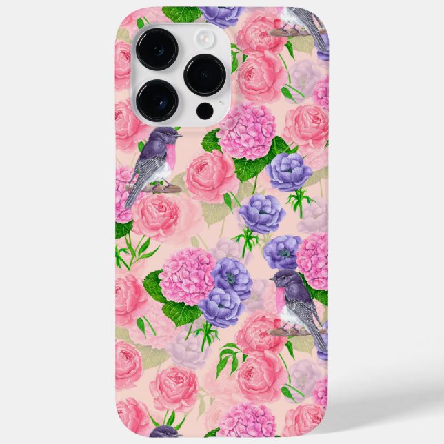 Robin und Blume, Aquarellmuster Case-Mate iPhone 14 Pro Max Hülle (Rückseite)