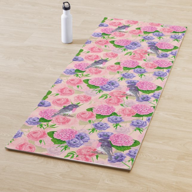 Robin und Blume, Aquarellmuster Yogamatte (Beispiel)