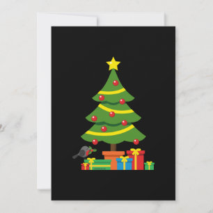 Robin und bunte Geschenke unter dem Weihnachtsbaum Feiertagskarte